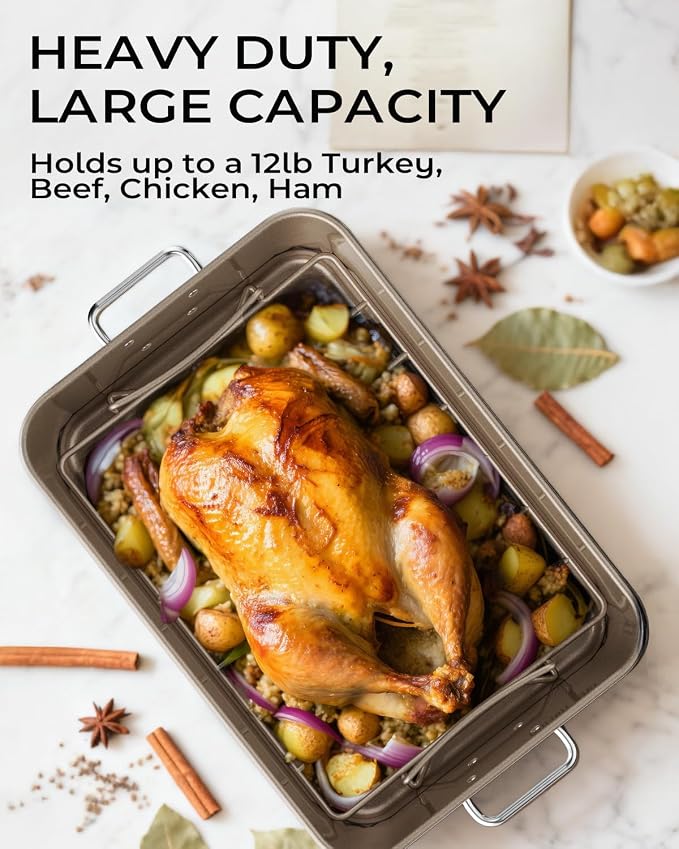 Turkey Roasting Pan with Rack Non stick Carbon Steel Roaster 16x11 Inch - Image 3