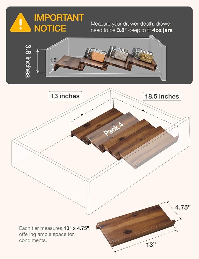 Tinamo Acacia Wooden Spice Rack Organizer - Image 2