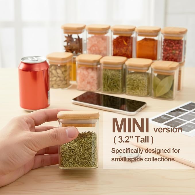 ComSaf Spice Jars with Label 4oz 16 Pack, Glass Spice Jars with Bamboo Lid - Image 3