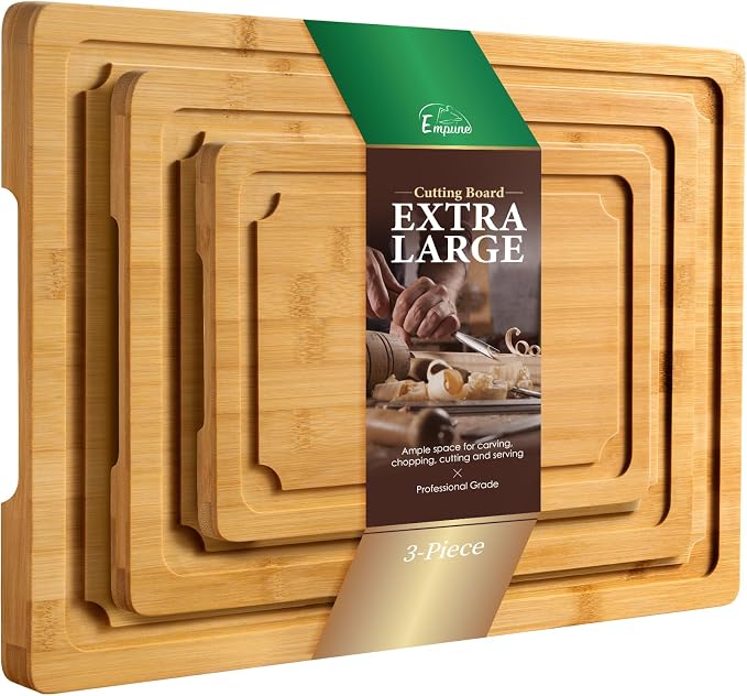 Extra Large Cutting Board Set of 3, Bamboo Cutting Boards by Empune