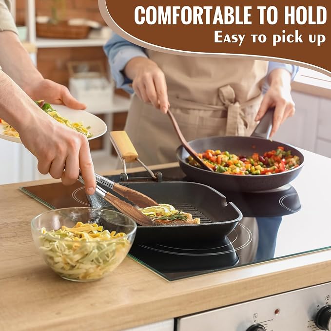 Baderke 1 Pcs Kitchen Tongs for Cooking Wooden Utensil Set Salad Tongs - Image 5