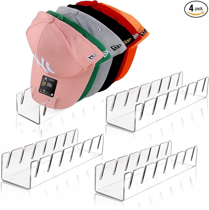 Hat Stand for Baseball Caps, 4 Pack No Install Acrylic Hat Organizer for 28 by Sloworld