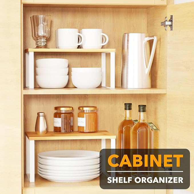 SpaceAid Cabinet Shelf Organizers 2 Pack, Kitchen Counter Rack Shelves Riser - Image 3