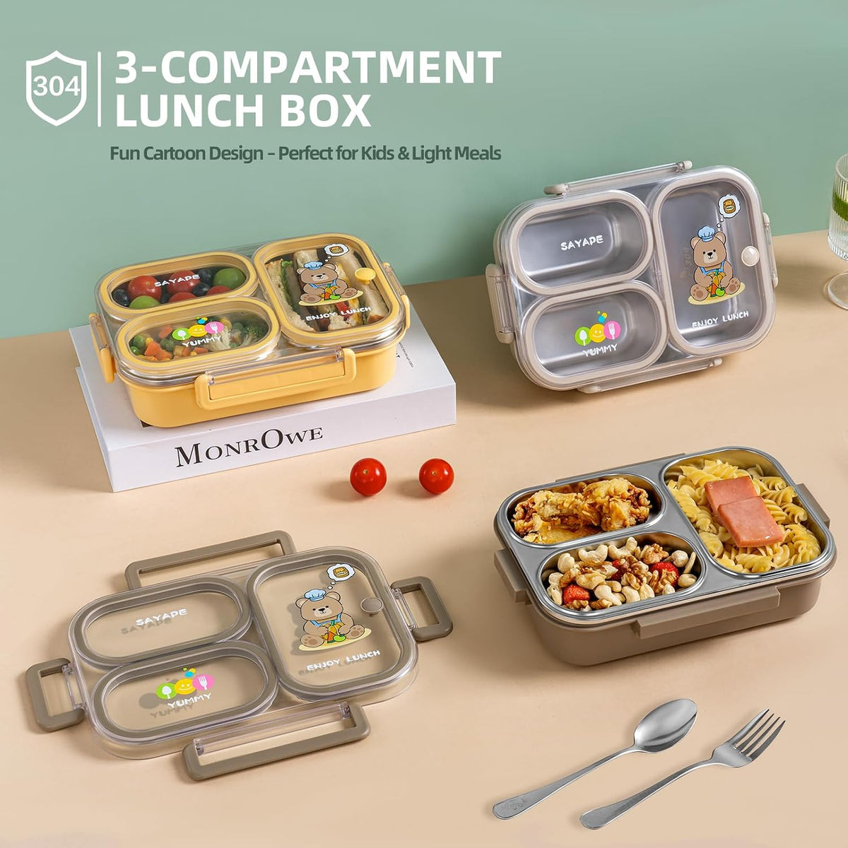 Stainless Steel Bento Lunch Box for Kids, 26.4 oz Leak-Proof