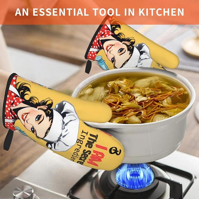 Cute Yellow Retro Chef Humorous Oven Mitts & Pot Holders Set of 3, Heat - Image 3