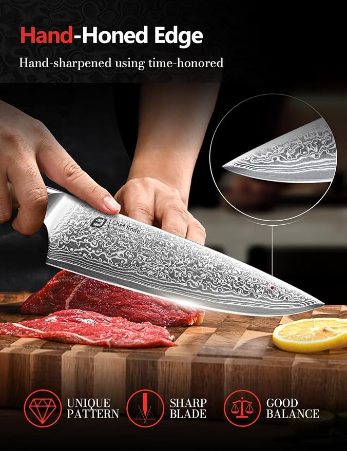 Emojoy Damascus Kitchen Knife Set, 67-Layers Damascus Knife - Image 4