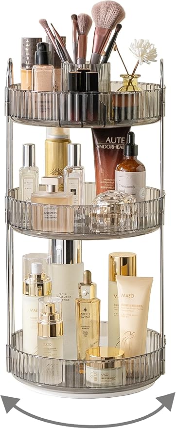 Asayuee 360 Rotating Makeup Organizer, 3 Tier Large Capacity Make Up Organizers by Asayuee