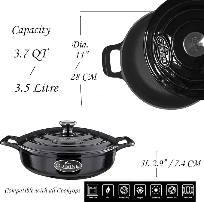 La Cuisine Enameled Cast Iron Braiser Sauté Pan Shallow Casserole - Image 6