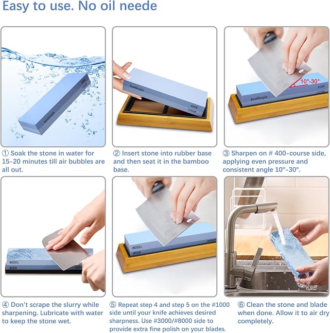 Intelitopia Complete Knife Sharpening Stone Set – Dual Grit Whetstone 400/1000 - Image 4