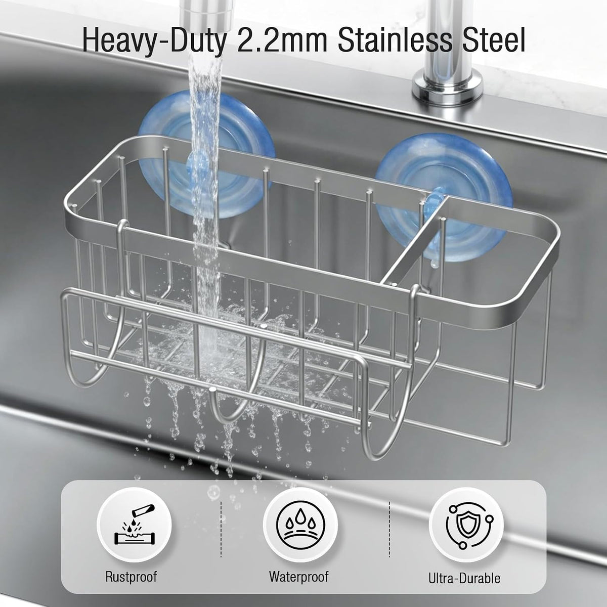 3-in-1 Kitchen Sink Caddy Organizer with Sponge Holder, Brush Holder