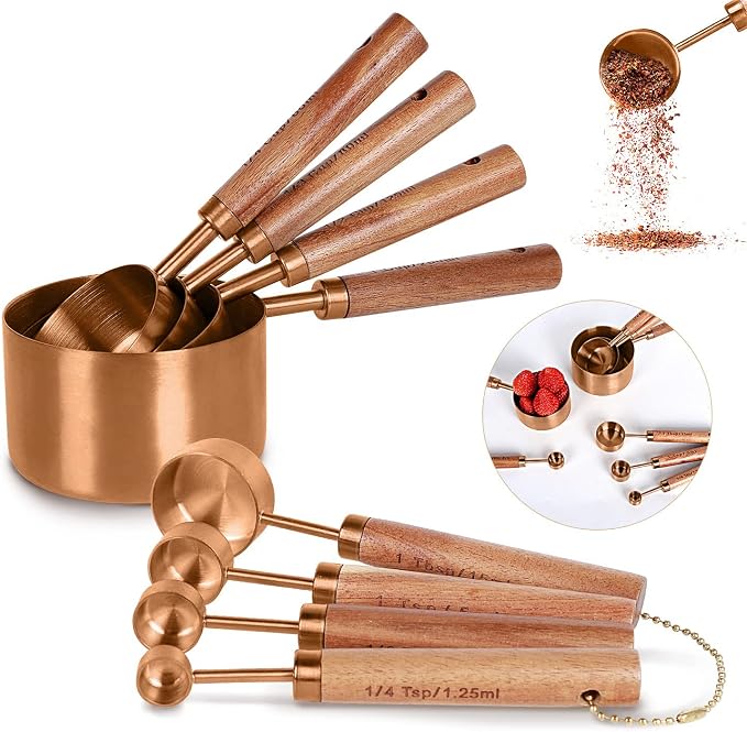 Collection 8 Piece Rose Gold Measuring Cups Set and Measuring Spoons by Prettyfine