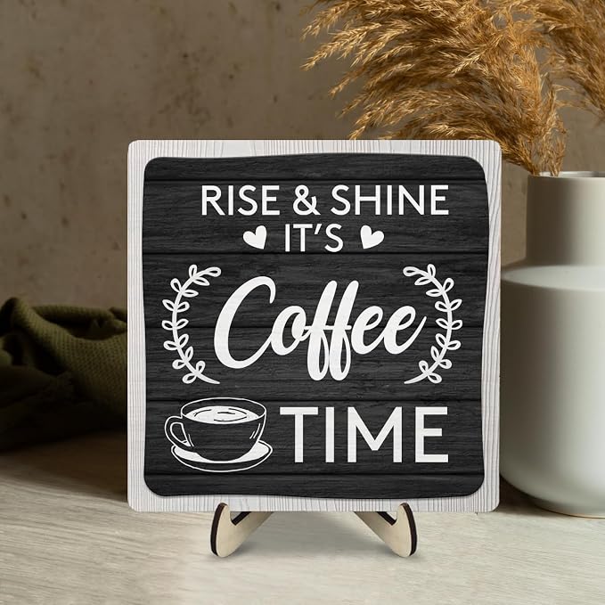 Coffee Bar Sign Plaque Decor, Coffee Bar Accessories, Rustic Wooden Tabletop - Image 7