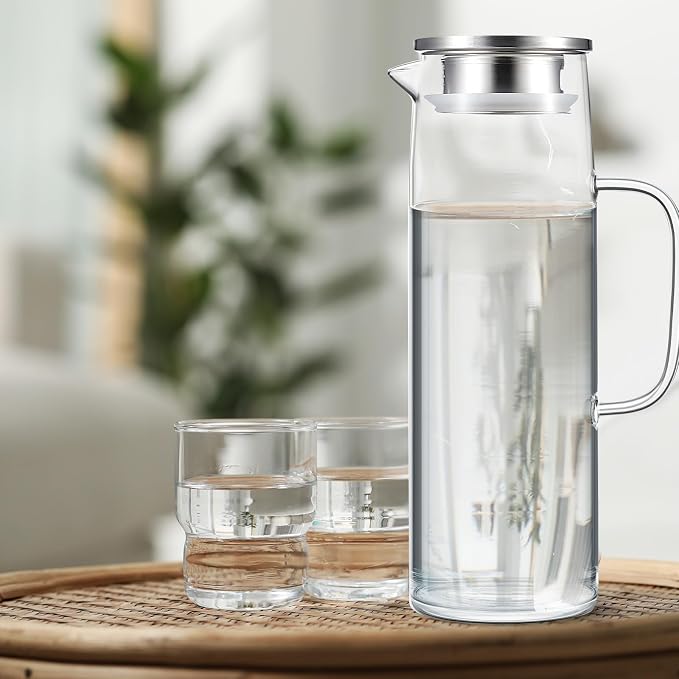 Hsei 2 Sets Glass Pitcher with Lid, 50 oz / 1500 ml Water Carafe with Handles - Image 6
