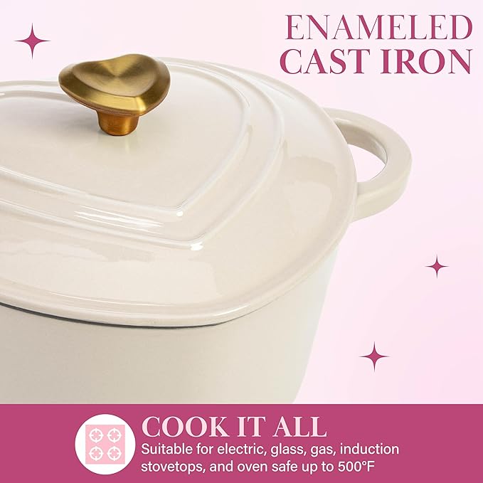 Paris Hilton Enameled Cast Iron Dutch Oven Heart-Shaped Pot - Image 3