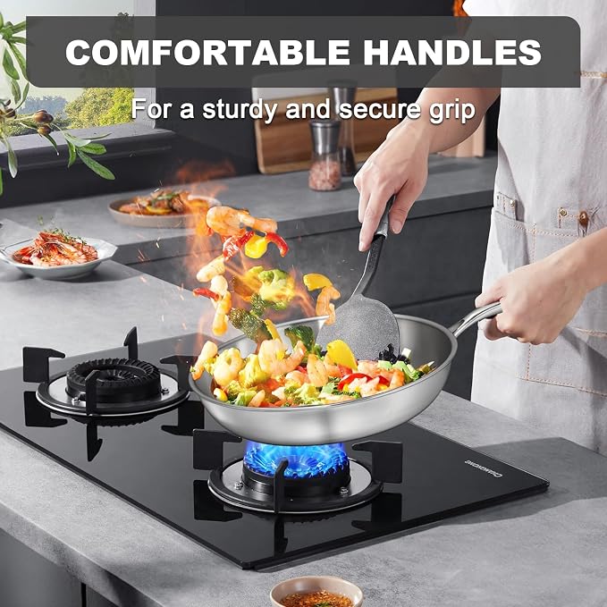EWFEN 12 Inch Tri-Ply Stainless Steel Frying Pan, Compatible - Image 3