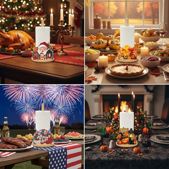 Bamboo Paper Towel Holder with 11 Set Interchangeable Holiday Signs, Rustic - Image 6