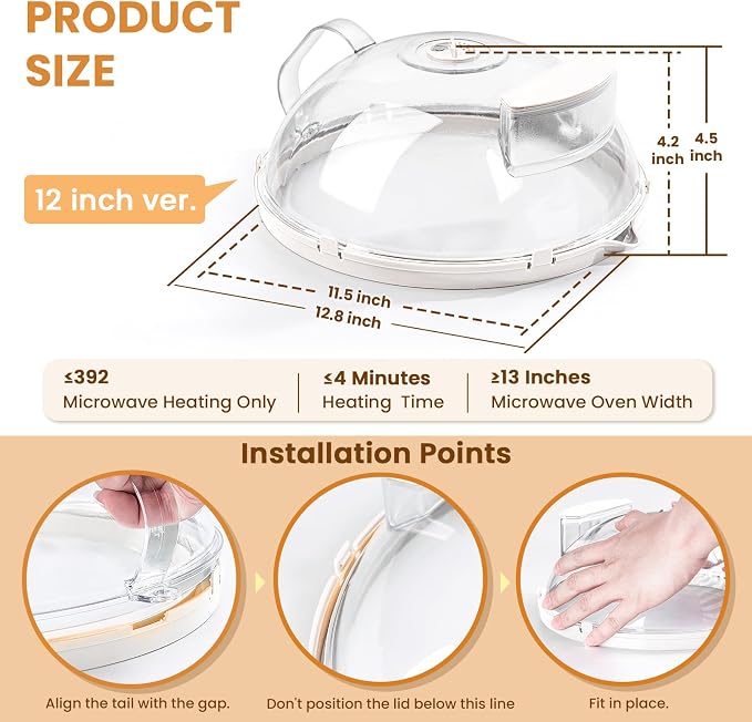 Gracenal Microwave Food Cover, 12 Inch Microwave Splatter Cover - Image 5