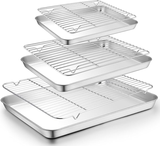 TeamFar Baking Sheet with Rack Set, 19.6/16/12.5 Inch Stainless Steel Cookie by TeamFar