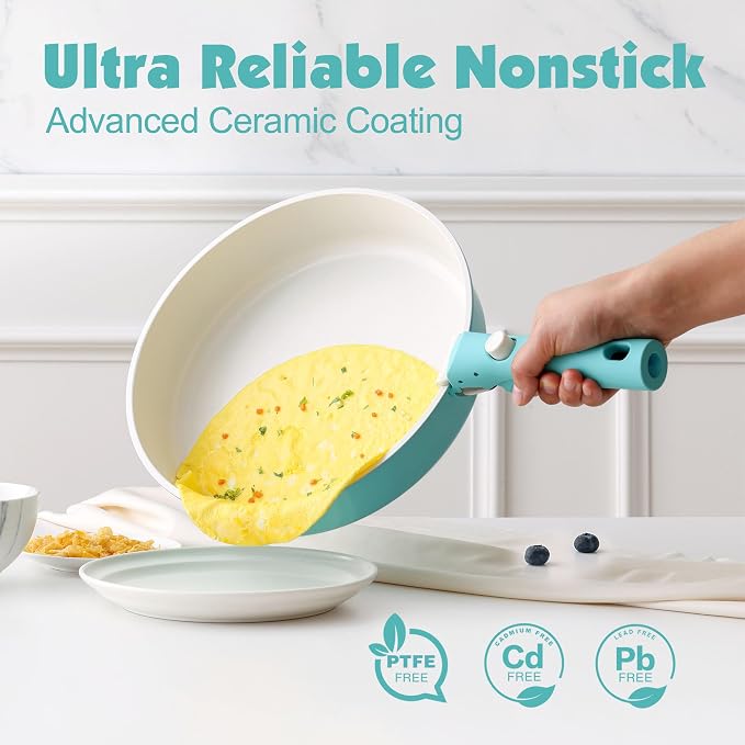 SENSARTE 17 Piece Ceramic Pots and Pans Set, Nonstick Detachable Handle Cookware - Image 4