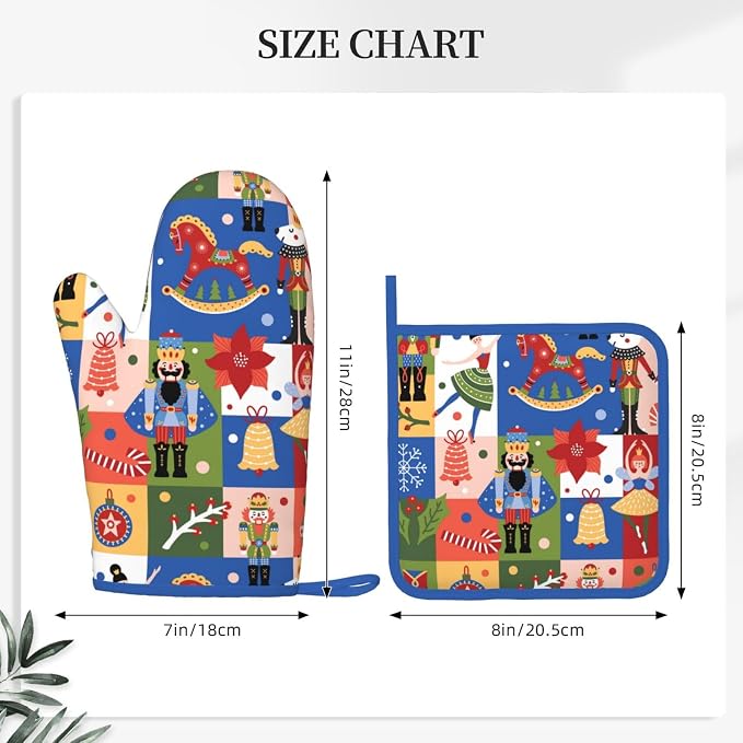 Christmas Nutcrackers Silicone Oven Mitts Pan Mats Set of 2, Heat Resistant - Image 3