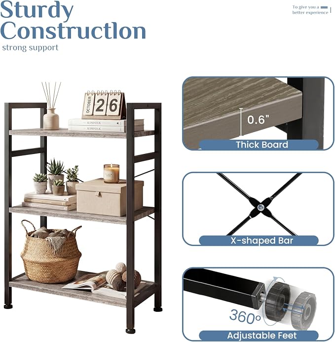 DUMOS 3 Tiers Bookshelf, Classical Book Shelf, Tall Display Shelves in Living - Image 5