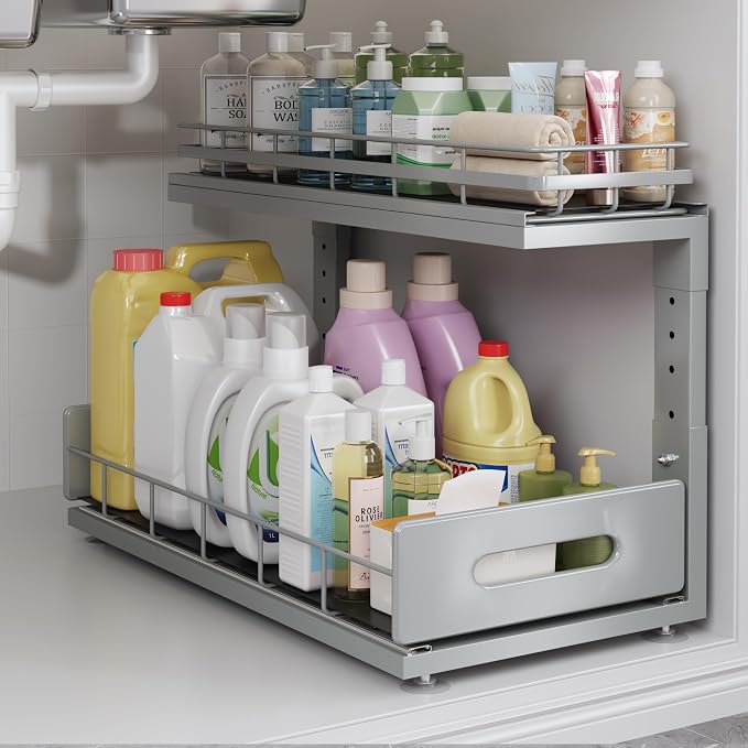 Under Sink Organizer Upgrade To Professional Rails, 2-Tier Dual Pull Out by UnderSinkOrganizer