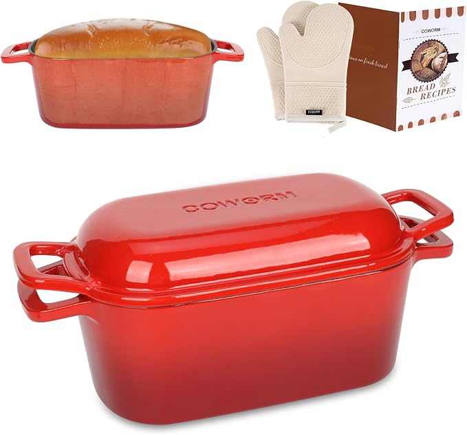 3.6QT Oval Enameled Cast Iron Dutch Oven, Sourdough Bread Baking Pan by COWORM