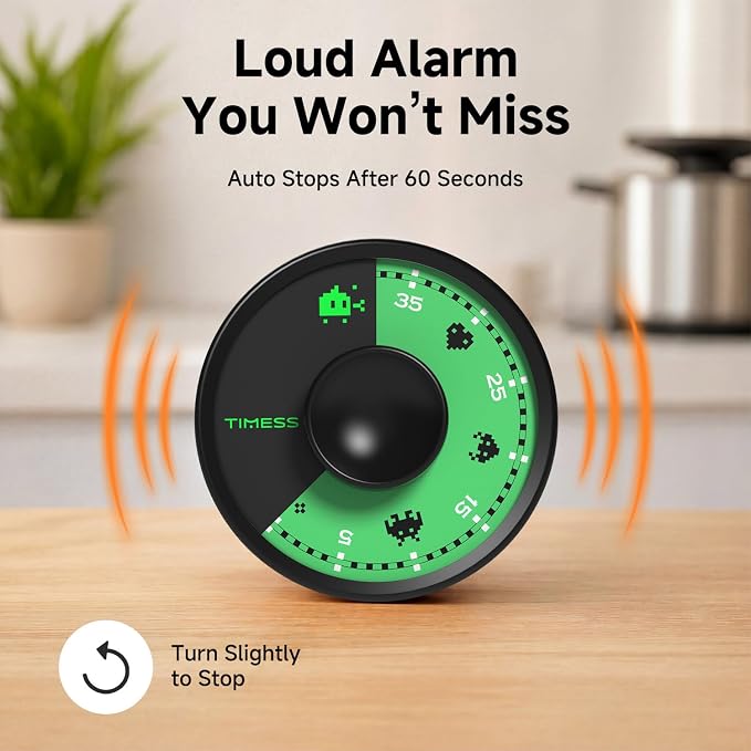 60-Minute Visual Timer, Twist to Set, Loud Battery-Powered Alarm, Minimalist - Image 6