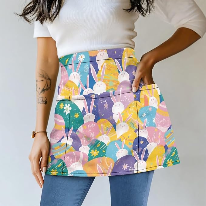Server Apron with 3 Pockets, Waterproof Oil Waitress Waiter Half Apron - Image 2