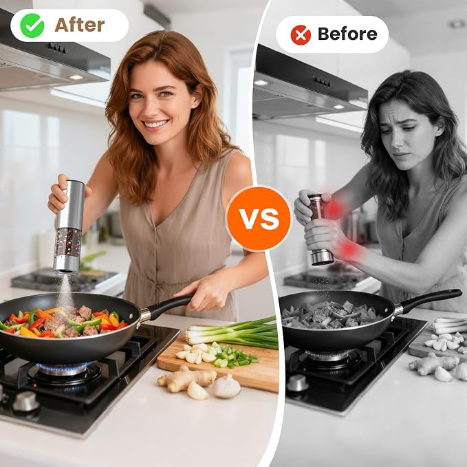 WOWBOX Electric Salt and Pepper Grinder Set 2 PCS, Stainless Steel Automatic - Image 5