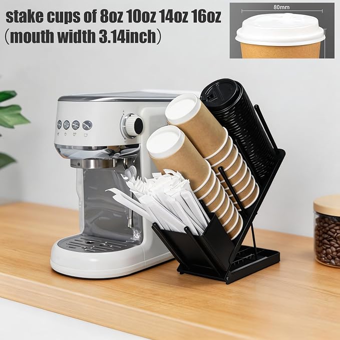 Adjustable Coffee Cup and Lid Holder, Disposable Cup Dispenser Organizer Stand - Image 2