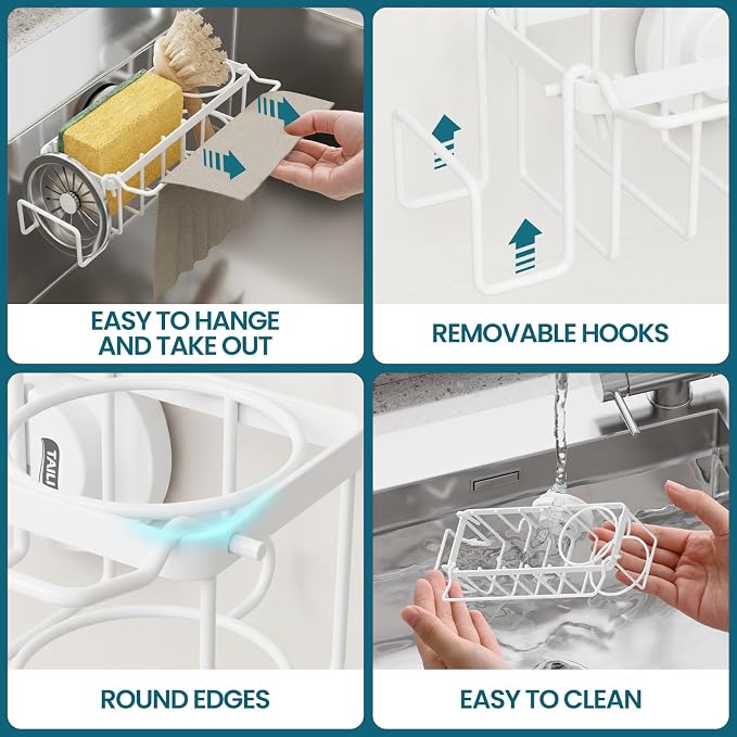 TAILI Sponge Holder with Strong Suction Cup, 4-in-1 Rustproof Sink Organizer - Image 5