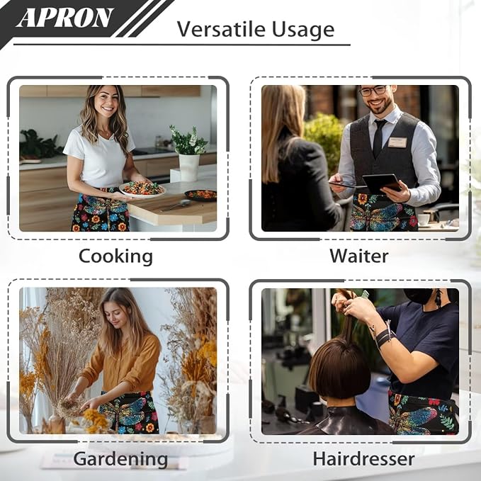 Server Apron with 3 Pockets, Waterproof Oil Waitress Waiter Half Apron - Image 5