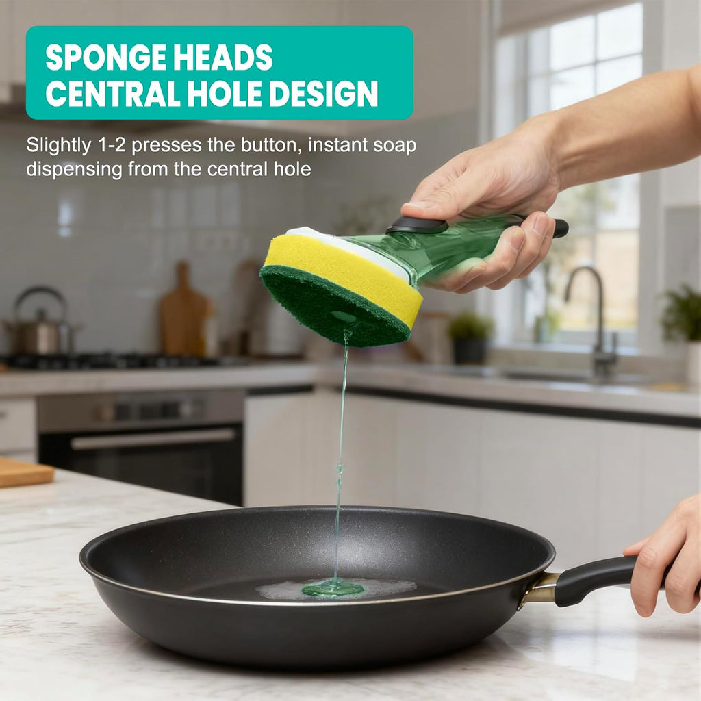 Dish Wand with Handle, 4Pcs Non-Scratch Refills Replacement Sponge