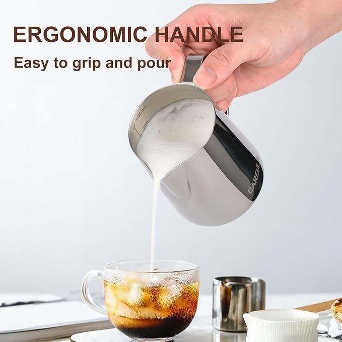 Milk Frothing Pitcher, 12oz Stainless Steel Milk Frother Cup Steaming Pitcher - Image 8
