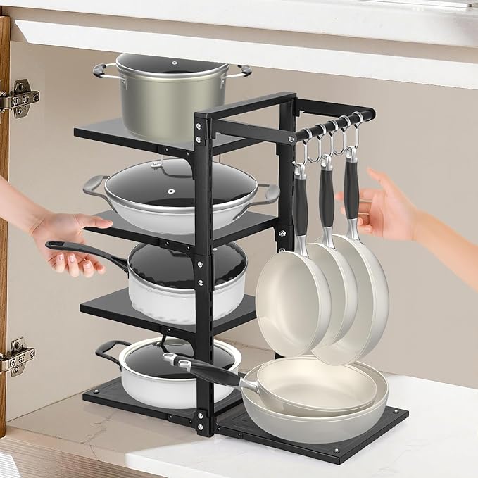 4-Tier Pot and Pan Organizer Rack, Adjustable Kitchen Cabinet Storage - Image 7