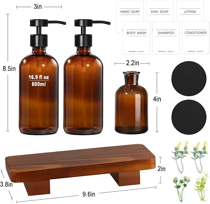 KASUNTING Amber Glass Soap Dispenser - Image 2