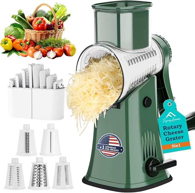 APSARAS USA Rotary Cheese Grater, 5 in 1 Rotary Grater, Cheese Grater Hand Crank by FLYINGAPSARAS
