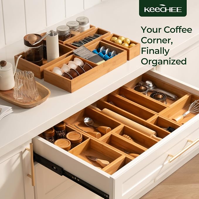 keechee 10-Piece Bamboo Drawer Organizer Set, 2.2" Deep Multi-Use Organizers - Image 9