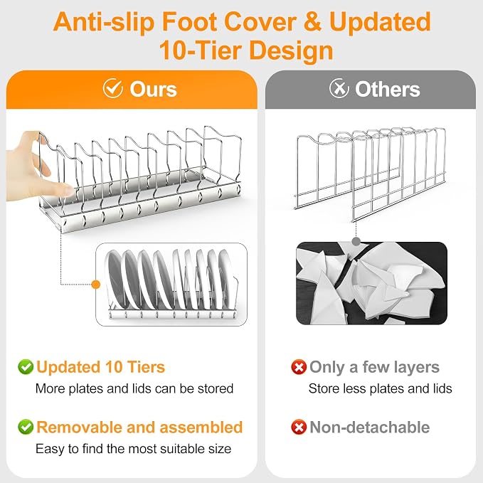 FLSEPAMB 2 Pack 10-Tier Pan Organizer Adjustable Lid Organizer Kitchen - Image 4