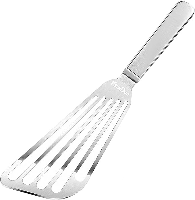 KSENDALO Thin Fish Spatula Stainless Steel -Flexible Slotted Egg Flipper by KSENDALO