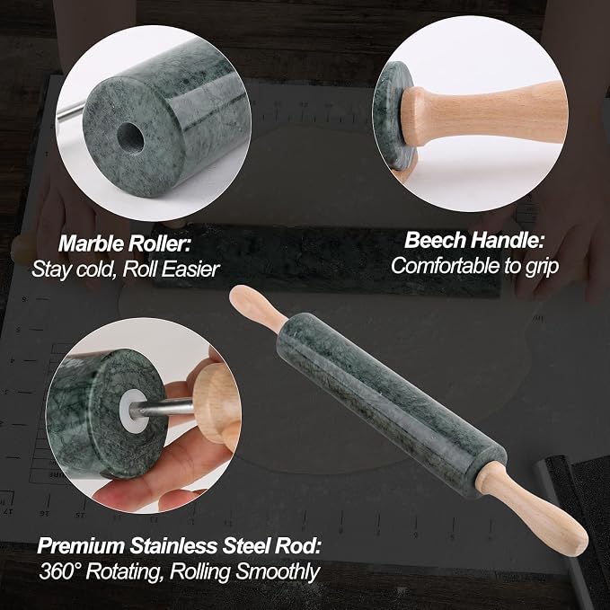 Koville Indian Natural Marble Rolling Pin, Non-Stick Polished Dough Roller - Image 5