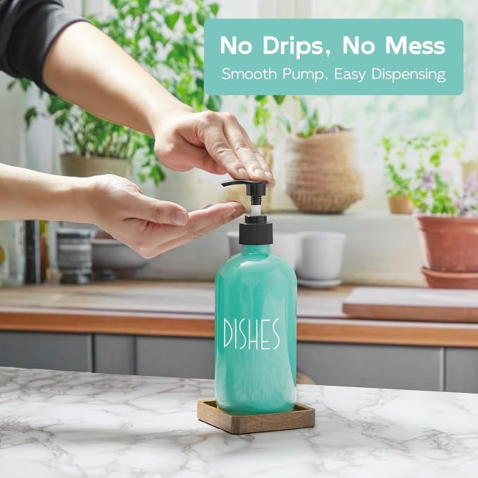 Turquoise Glass Dish Soap Dispenser - Image 3