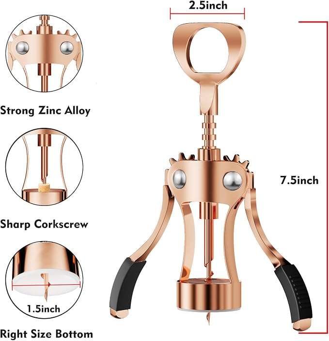 KORCCI Wine Opener, Heavy-Duty Zinc Alloy Wing Corkscrew, Premium Beer Bottle - Image 2