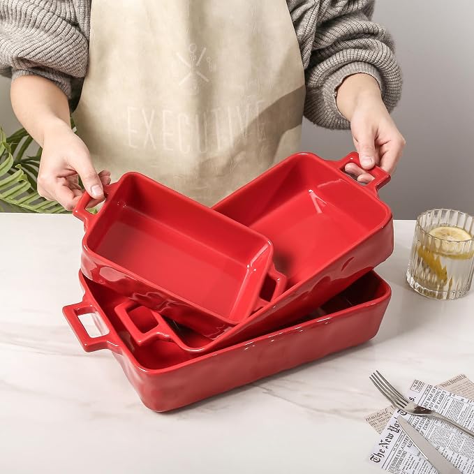 VICRAYS Ceramic Bakeware Set, Porcelain Rectangular Baking Dish, Baking Pan - Image 6