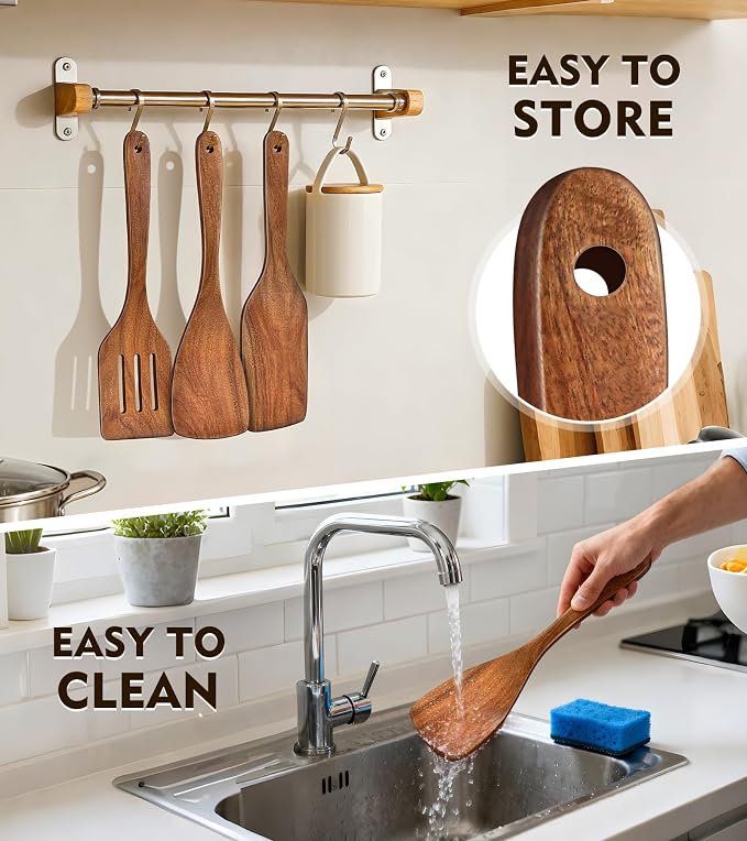 4Pcs Wooden Spatula for Cooking, Acacia Wooden Spatula for Kitchen Use - Image 6