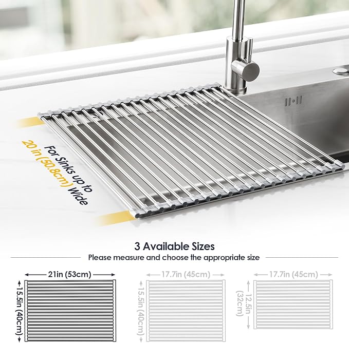 Tomorotec Stainless Steel Roll-Up Dish Drying Rack Marble Color Silicone Edges - Image 4
