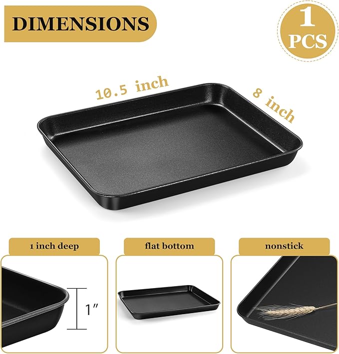 E-far Toaster Oven Tray, 10.5x8x1 Inch Nonstick Baking Cookies Sheet Pan - Image 2