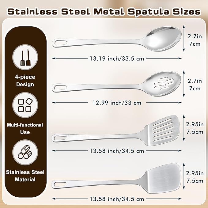 4 Pcs Cooking Utensils Set, Stainless Steel Kitchen Utensils, Heat Resistant - Image 7