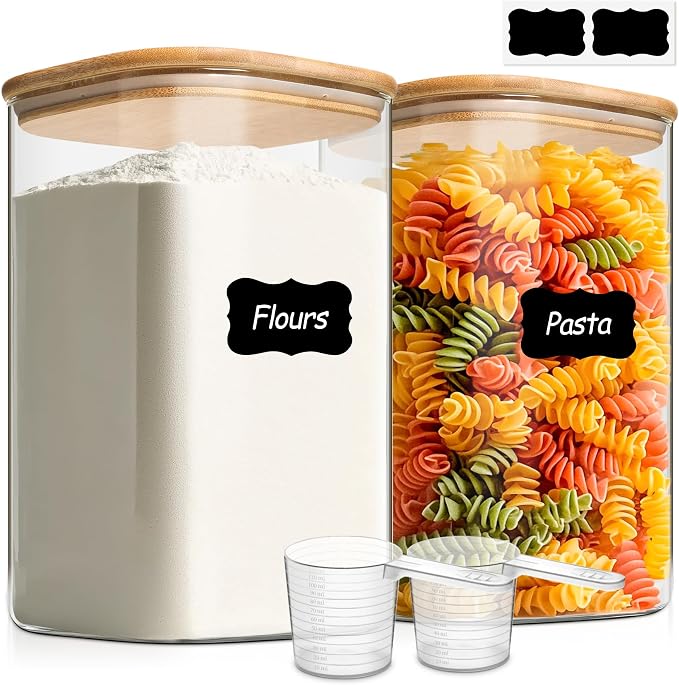 ComSaf 1.2 Gallon Wide Mouth Flour Sugar Storage Containers 2 Pcs, 4.6 Qt Glass by ComSaf
